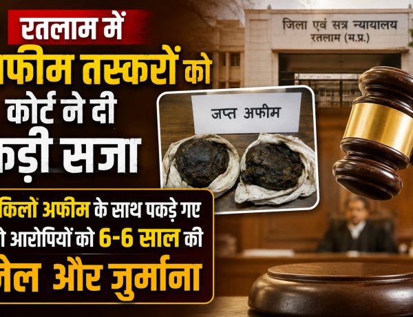 रतलाम में अफीम तस्करों को कोर्ट ने दी कड़ी सजा: 2 किलो अफीम के साथ पकड़े गए दो आरोपियों को 6-6 साल की जेल और जुर्माना , ताल-मंडावल फंटे के पास पकड़े गए थे तस्कर