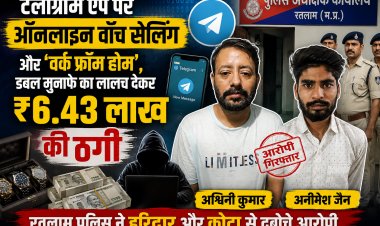 टेलीग्राम ऐप पर ऑनलाइन वॉच सेलिंग और 'वर्क फ्रॉम होम', डबल मुनाफे का लालच देकर ₹6.43 लाख की ठगी: रतलाम पुलिस आरोपियों को हरिद्वार और कोटा से दबोच लाई