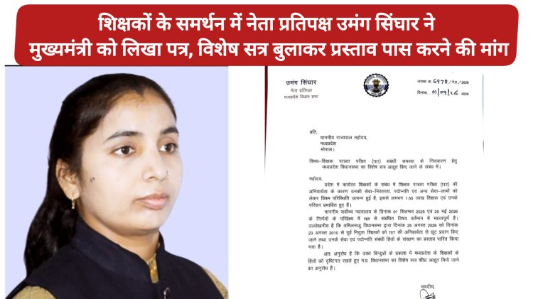 शिक्षकों के समर्थन में नेता प्रतिपक्ष उमंग सिंघार ने मुख्यमंत्री को लिखा पत्र, विशेष सत्र बुलाकर प्रस्ताव पास करने की मांग